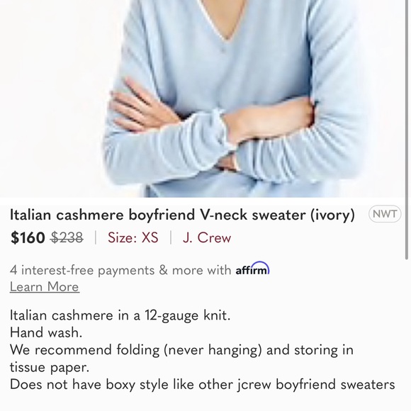 NWT $238 JCrew Italian Cashmere V Neck Sweater S - Picture 6 of 6
